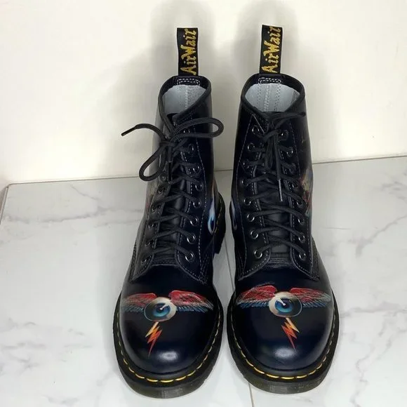 Dr. Martens x Rick Griffin 1460 Black Leather Eye Backhand Tattoo Boots 10 43